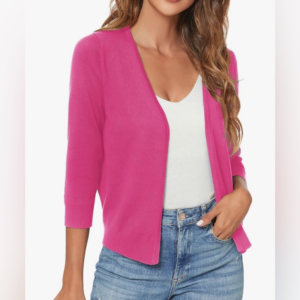 Urban CoCo Women's 3/4 Sleeve Open Front Cropped Sweater Cardigan